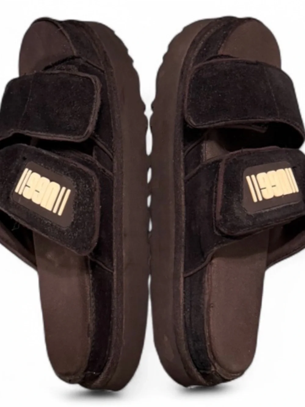 UGG Greer Black Suede Platform Slide Sandals Women’s Size 9.5 Y2K Logo Chunky